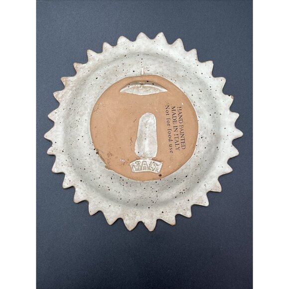 Hand Painted Terra Cotta Zodiac Leo Lion Wall Hanging Round Trinket Dish Italy - Picture 5 of 8